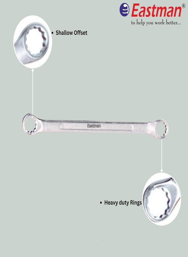 إيست مان مفاتيح ربط حلقية سداسية ثنائية من إيستمان - إزاحة ضحلة - مجموعة من 10 قطع من فولاذ الكروم والفاناديوم، Kit-07-100SD، مجموعة مفاتيح ربط للسيارات من فولاذ الكروم والفاناديوم، مطلية بالكروم، مثالية للأعمال الميكانيكية وأعمال السيارات (E-2007) - Image 2